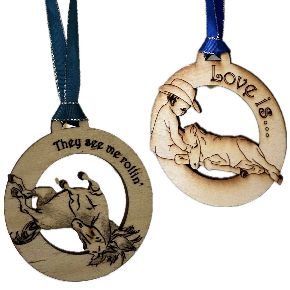 Unbranded Set Of 2 Horse Lovers Laser Engraved Wooden Ornaments